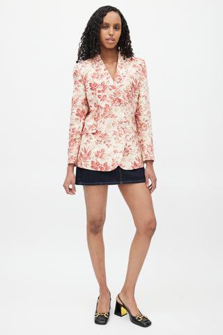 Gucci Cream 
Red Floral Linen Double Breasted Blazer