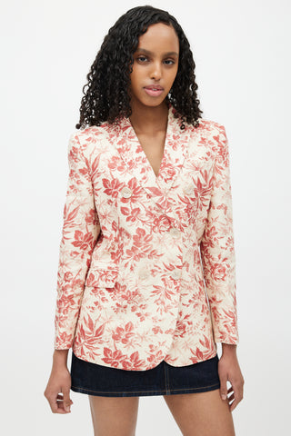 Gucci Cream 
Red Floral Linen Double Breasted Blazer