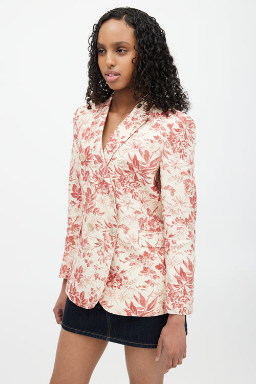 Gucci Cream 
Red Floral Linen Double Breasted Blazer