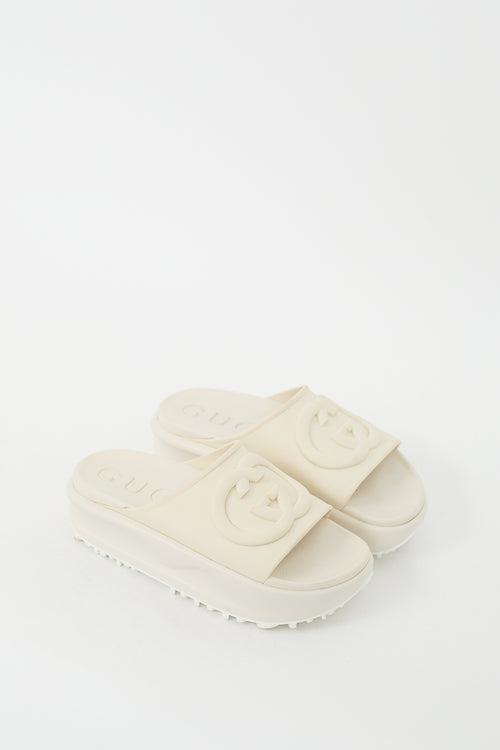 Gucci Cream Rubber Interlocking G platform Slide