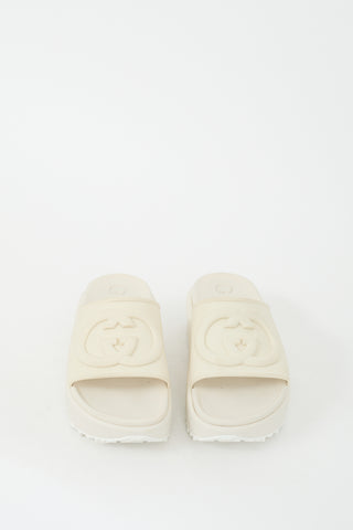 Gucci Cream Rubber Interlocking G platform Slide