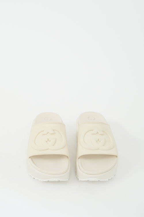 Gucci Cream Rubber Interlocking G platform Slide