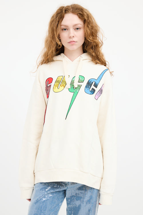 Gucci Cream 
Multicolour Sequin Logo Hoodie