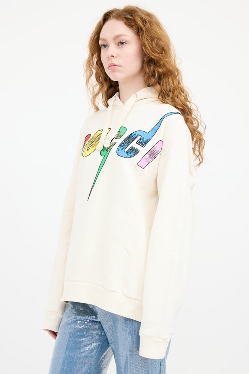 Gucci Cream 
Multicolour Sequin Logo Hoodie