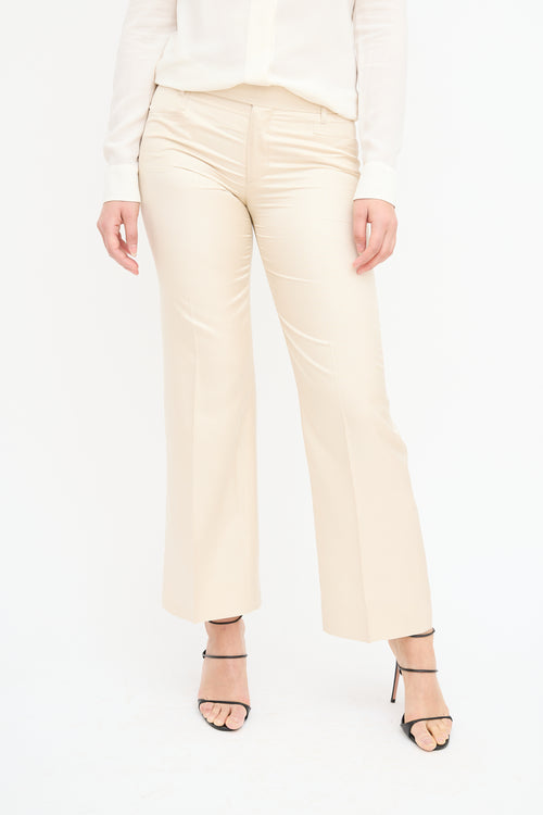 Gucci Cream Silk Straight Leg Trouser