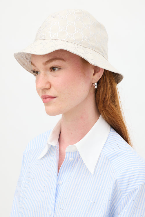 Gucci Cream 
Silver Wool GG Bucket Hat