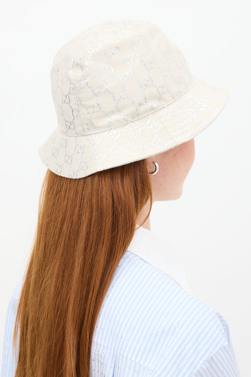 Gucci Cream 
Silver Wool GG Bucket Hat