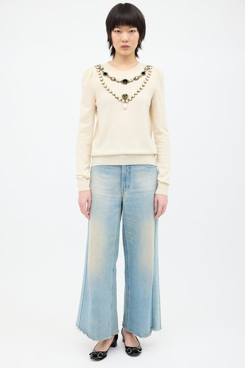 Gucci Cream Wool Embellished Sweater