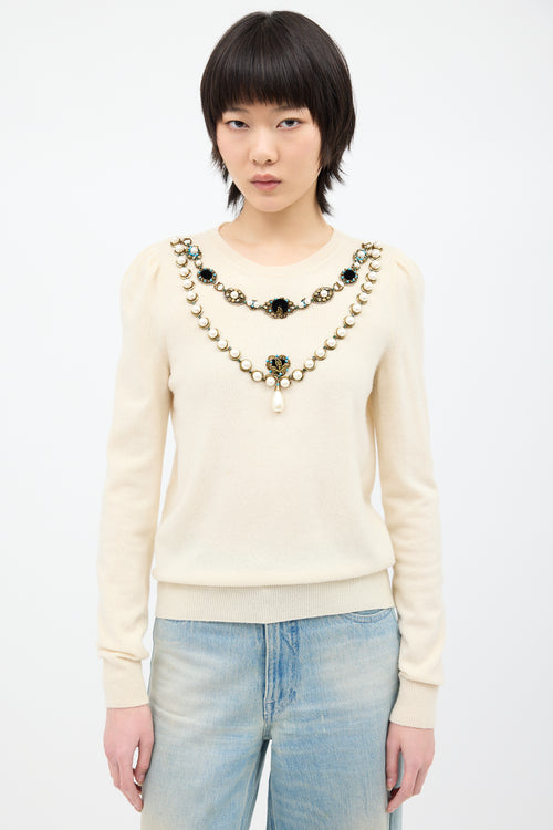 Gucci Cream Wool Embellished Sweater