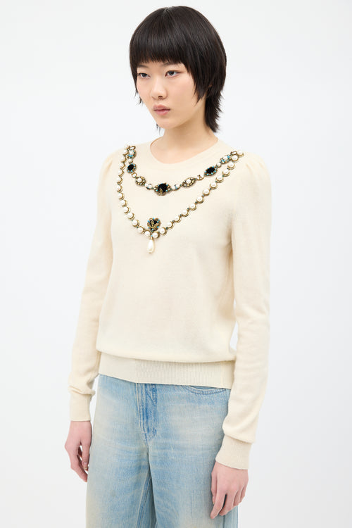 Gucci Cream Wool Embellished Sweater