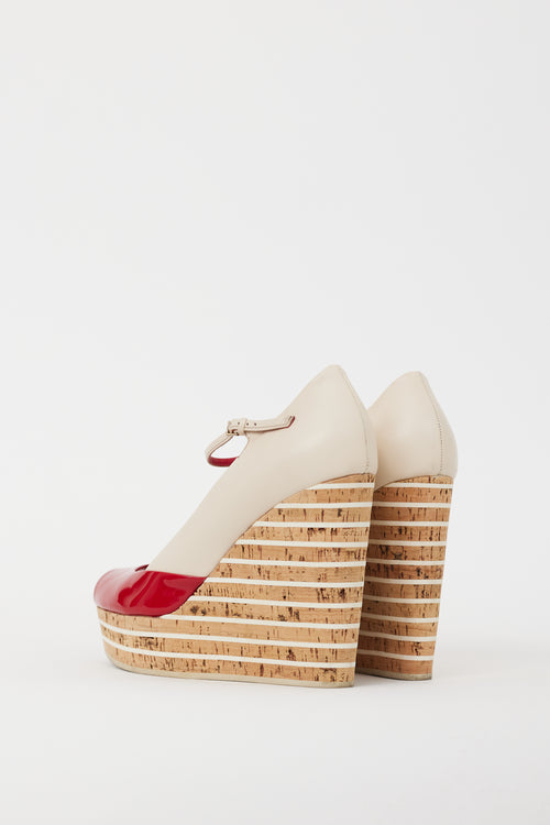 Gucci Cream 
Red Leather Wedge Heel