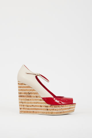 Gucci Cream 
Red Leather Wedge Heel