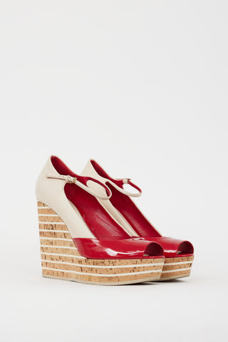 Gucci Cream 
Red Leather Wedge Heel