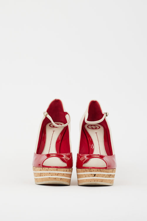 Gucci Cream 
Red Leather Wedge Heel