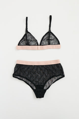 Gucci Black 
Pink GG Tulle Lingerie Set