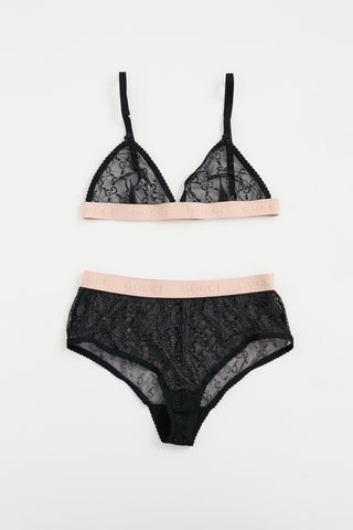 Gucci Black 
Pink GG Tulle Lingerie Set