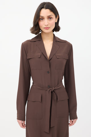 Gucci Dark Brown Four Pocket Belted Maxi Shirt Dress