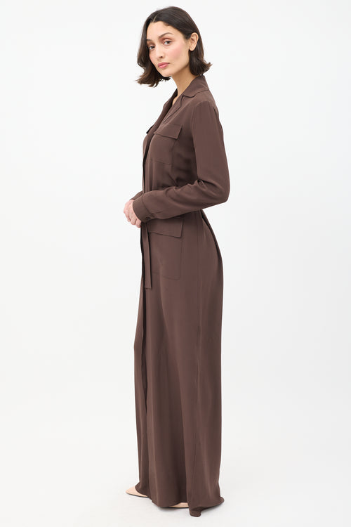 Gucci Dark Brown Four Pocket Belted Maxi Shirt Dress