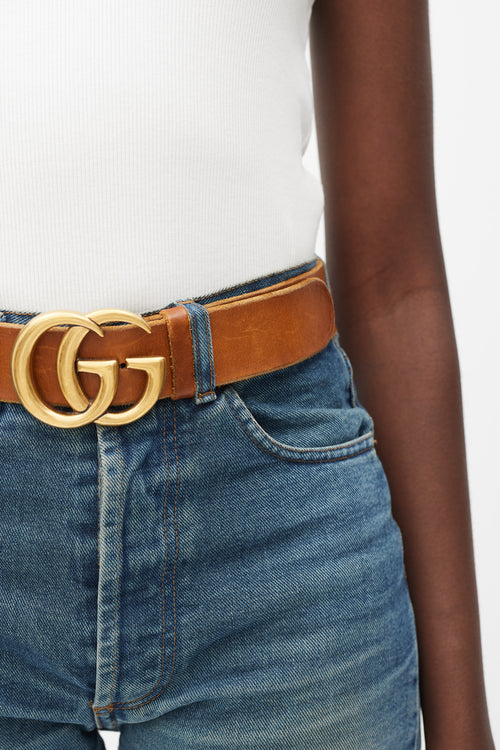 Gucci Dark Brown 
Gold Leather Marmont Belt