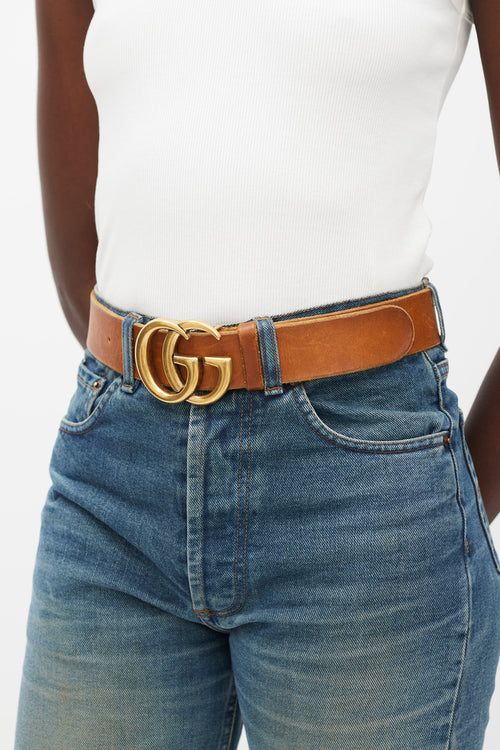 Gucci Dark Brown 
Gold Leather Marmont Belt