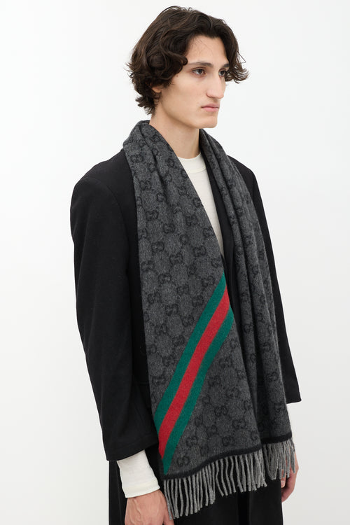 Gucci Dark Grey 
Multi GG Web Fringe Scarf