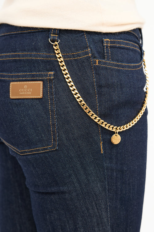 Gucci Dark Wash Chain Detail Jeans