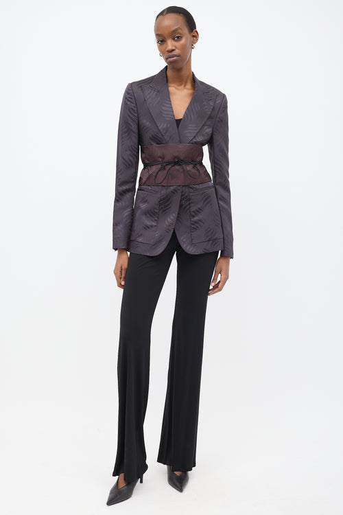 Gucci FW 2002 Purple Silk Jacquard Sash Blazer