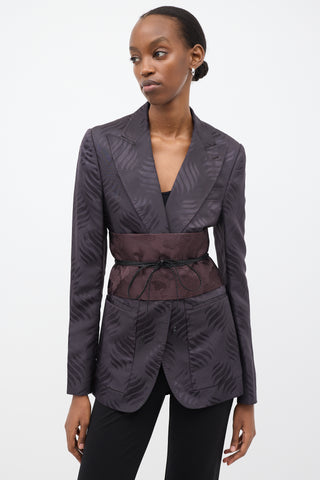 Gucci FW 2002 Purple Silk Jacquard Sash Blazer