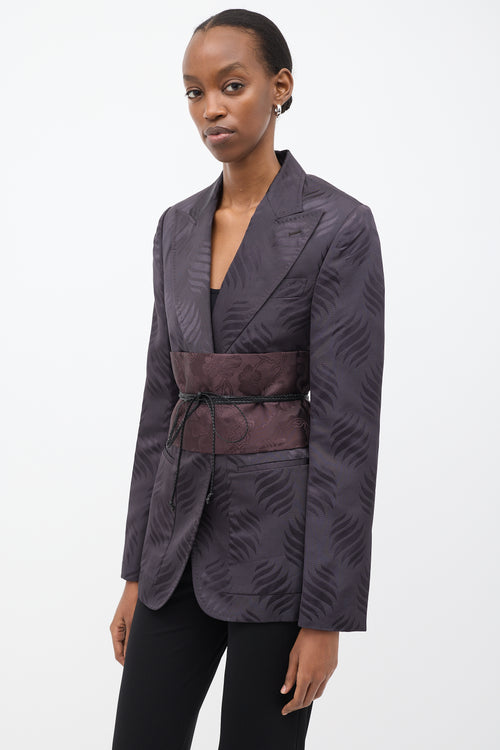 Gucci FW 2002 Purple Silk Jacquard Sash Blazer