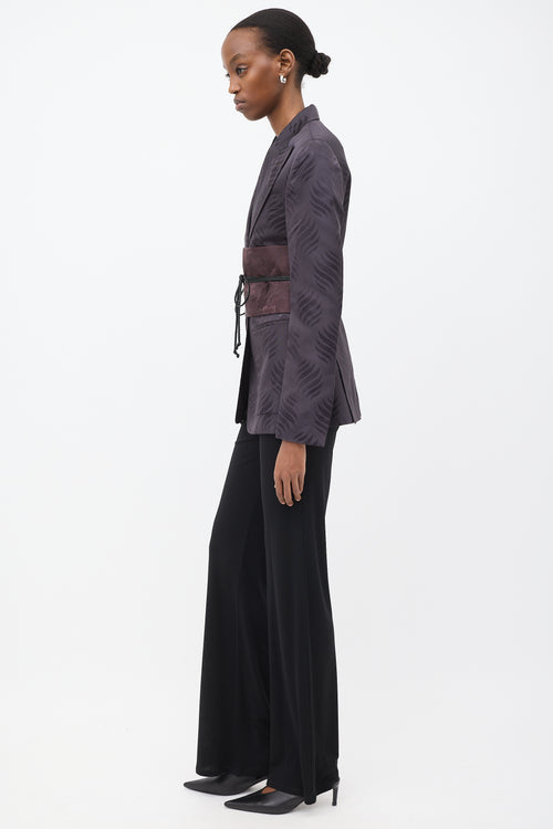 Gucci FW 2002 Purple Silk Jacquard Sash Blazer