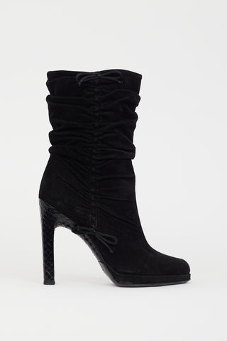 Gucci Fall 2004 Black Suede Ruched Bow Boot