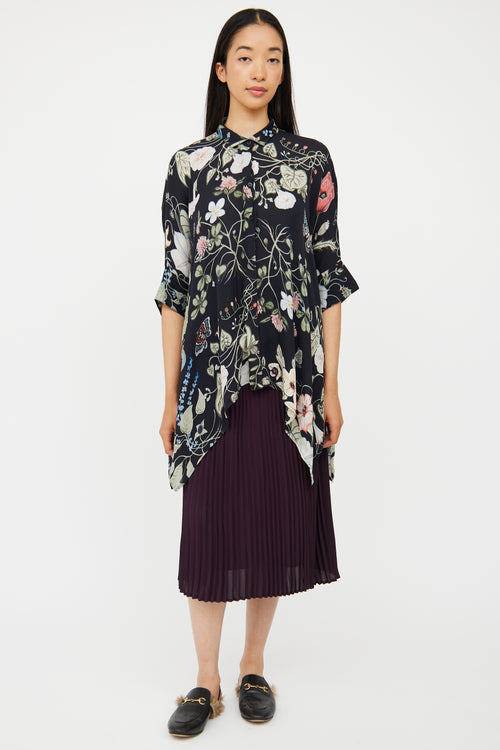 Black 
Multi Floral Asymmetrical Shirt