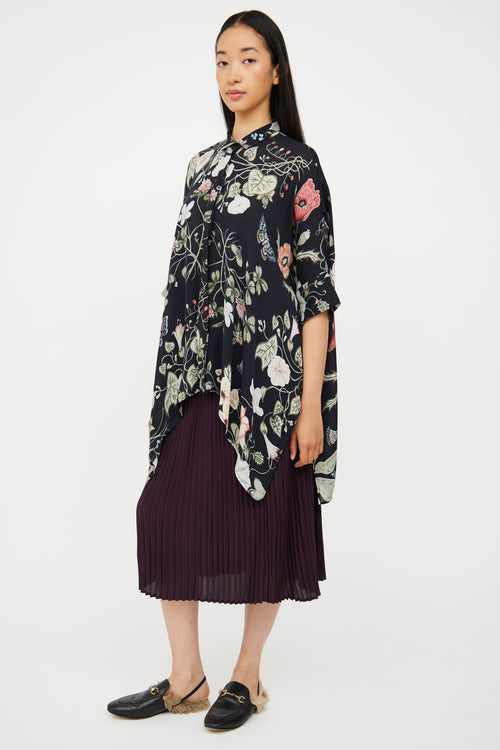 Black 
Multi Floral Asymmetrical Shirt