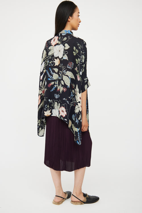 Black 
Multi Floral Asymmetrical Shirt