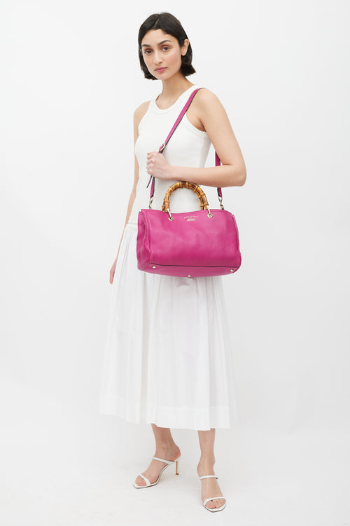 Gucci Fuchsia Bamboo Shopper Tote Bag