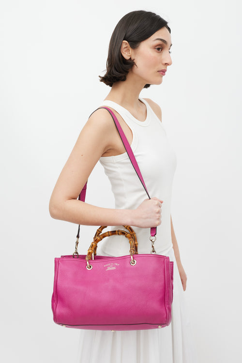 Gucci Fuchsia Bamboo Shopper Tote Bag