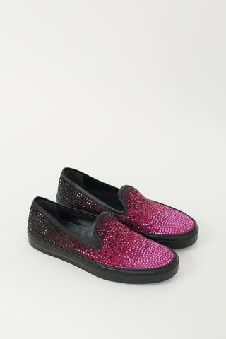 Gucci Fuchsia 
Black Crystal Embellished Slip On Sneaker