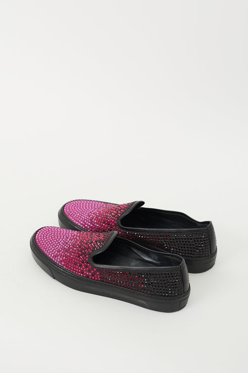 Gucci Fuchsia 
Black Crystal Embellished Slip On Sneaker