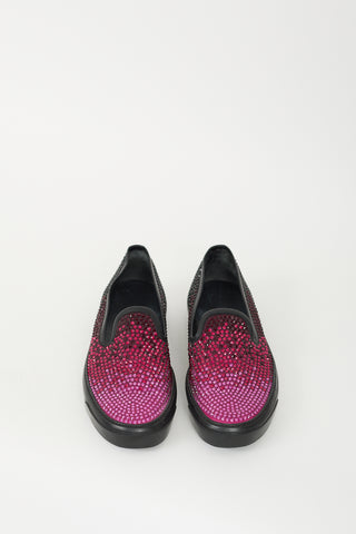 Gucci Fuchsia 
Black Crystal Embellished Slip On Sneaker