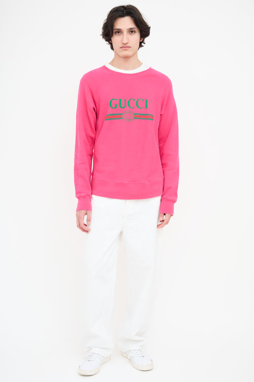 Gucci Fuchsia Interlocking GG Logo Crewneck