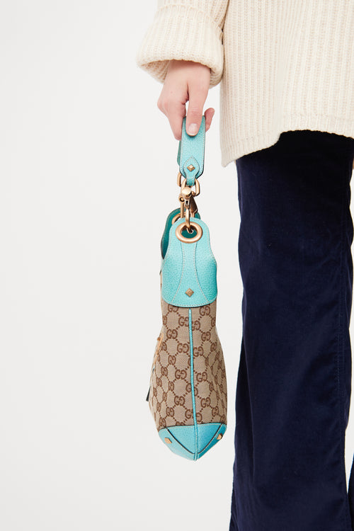 Gucci Beige 
Teal GG Canvas Piston Lock Jackie Bag