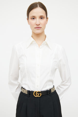 Gucci Beige 
Black Leather Marmont Monogram Belt