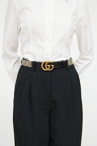 Gucci Beige 
Black Leather Marmont Monogram Belt