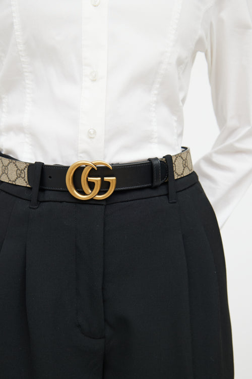 Gucci Beige 
Black Leather Marmont Monogram Belt