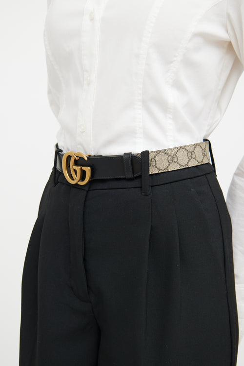 Gucci Beige 
Black Leather Marmont Monogram Belt