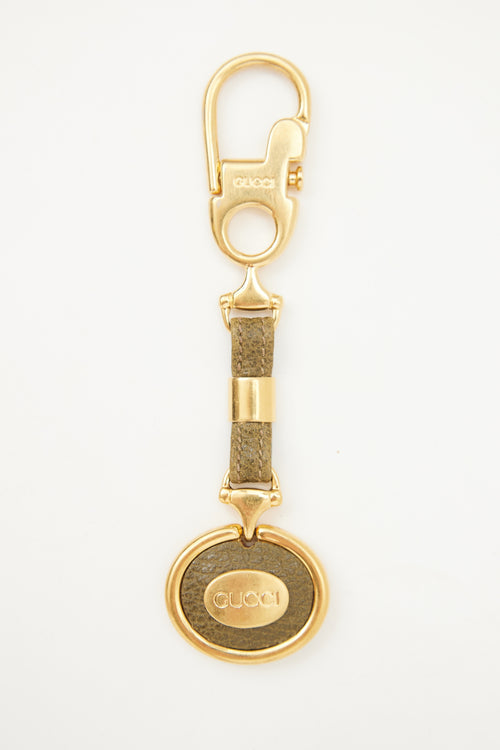 Gucci Gold Green Leather Keychain Tag