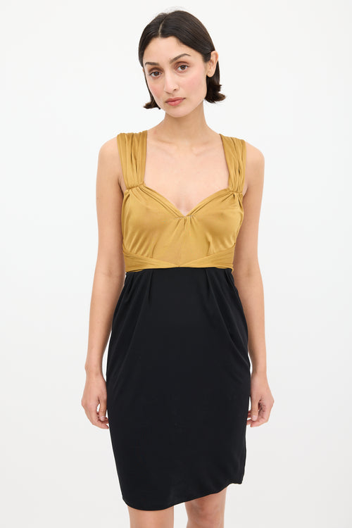 Gucci Gold 
Black V-Neck Dress