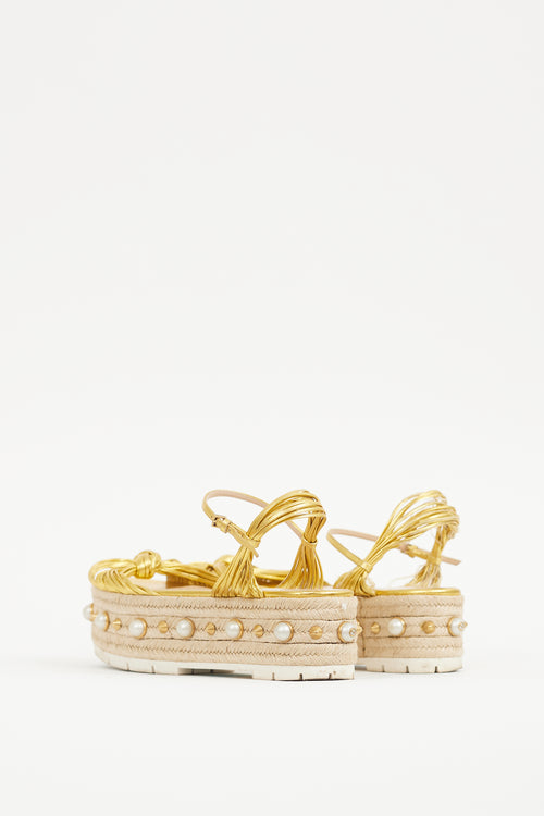 Gucci Gold Leather Barbette Espadrille Sandal