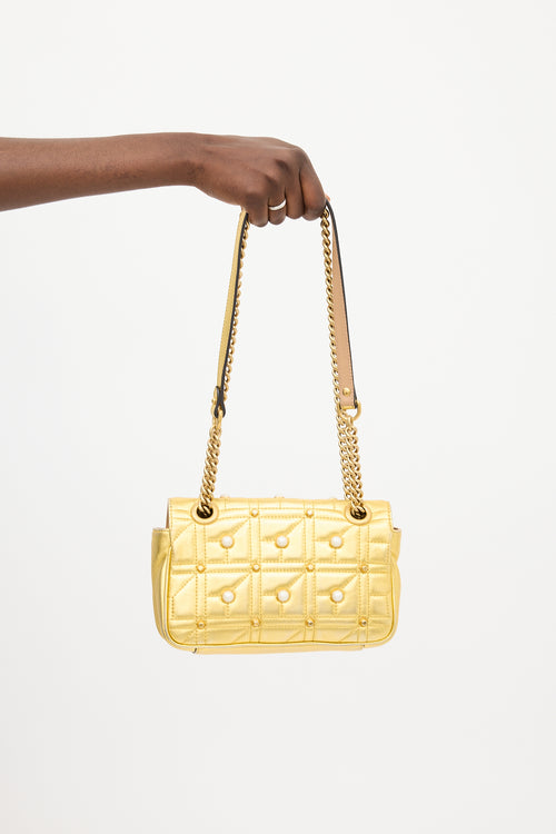 Gucci Gold Leather Marmont Quilted Pearl Bag