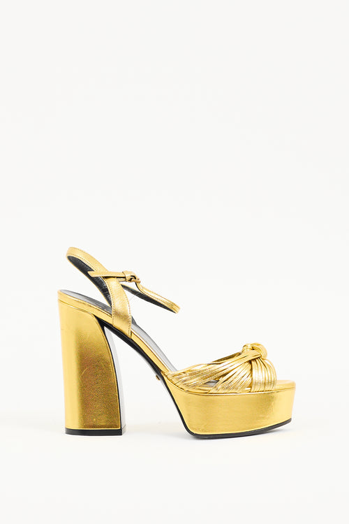 Gucci Gold Metallic Leather Allie Knotted Heel